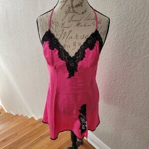 NWOT Pink Satin and Black Lace Chemise Lingerie